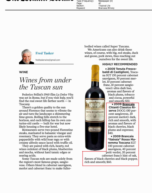 THE MIAMI HERALD – WINES FROM UNDER THE TUSCAN SUN