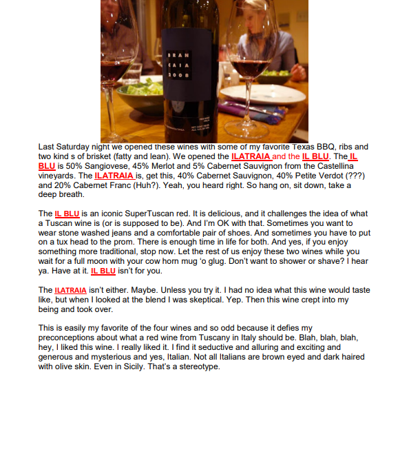 ON THE WINE TRAIL IN ITALY – TUSCANY REPORT